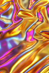 Fototapeta premium Abstract vibrant silk-like fabric in orange, pink, and purple tones, creating a dynamic and colorful texture.