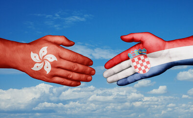 Croatia and Hong Kong country handshaking with flags, consensus concept international co-operation illustration