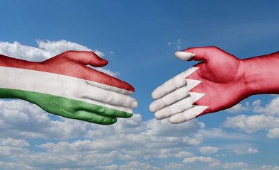 Bahrain and Hungary country handshaking with flags, consensus concept international co-operation illustration