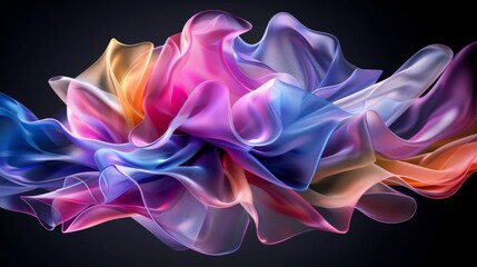 Obraz premium Vibrant wavy shapes in abstract background, evoking a feeling of dynamic motion against a dark backdrop