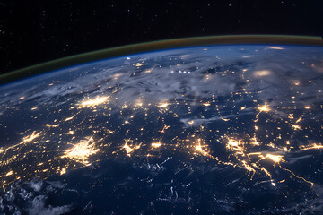 Obraz premium Communication Technology: Global Internet Network Over Earth - Telecommunication and Data Transfer