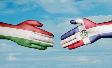 Dominican Republic and Hungary country handshaking with flags, consensus concept international co-operation illustration