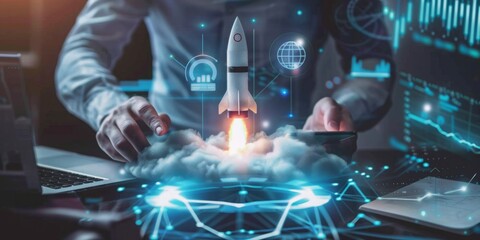 Tech-Fueled Ascent: Digital Business Innovation with a Holographic Rocket Launch and Data Analytics