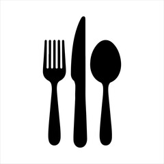 Spoon and fork with knife silhouette on white background. Cutlery icon vector sign illustration design.