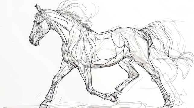 pencil line drawing of a horse on white background