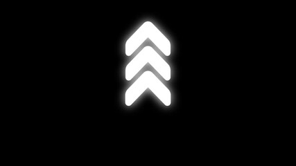Swipe up animation of glowing arrows, on a transparent background, alpha channel.
