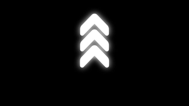 Swipe up animation of glowing arrows, on a transparent background, alpha channel.