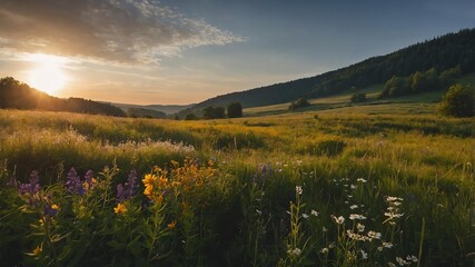 Fototapeta premium cinematic view of a wildflower meadow photography for background