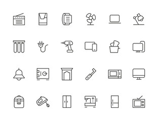 Home appliances and Household items simple line icon set. Editable stroke. icons for website. home symbols, furniture, kitchenware, Home appliances and electronics icons