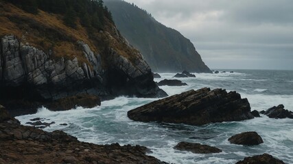 Obraz premium cinematic view of a rocky coastline photography for ba background