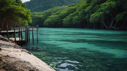 Fototapeta premium cinematic view of a mangrove island photography for ba background