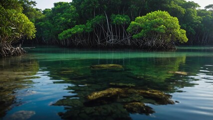 Fototapeta premium cinematic view of a mangrove island photography for ba background