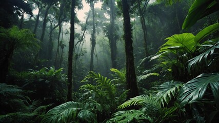 Fototapeta premium cinematic view of a dense tropical rainforest photogra background