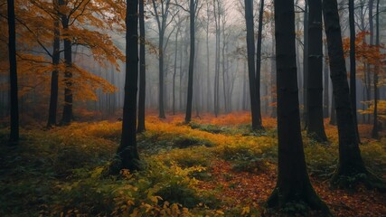 cinematic view of an autumn woods photography for back background