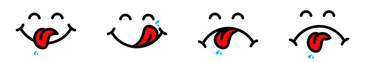 Juicy emoticon with red tongue sticking out icon. Delicious emoji, vector illustration on a white background © Rick Cranches