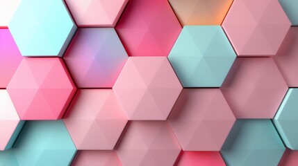 Dynamic 3D Geometric Pattern with Hexagons and Triangles in Soft Pastel Colors