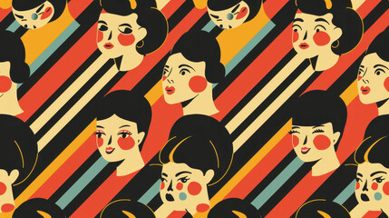 Retro Pop Art Seamless Pattern with Faces.
