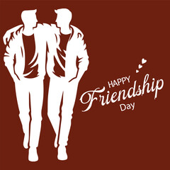 Friendship Day greeting card featuring a full-length photo of male friends, Two Friends hugging and celebrating friendship day, vector illustration template