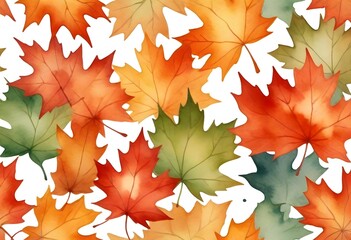 Watercolor seamless pattern of maple leaves isolated on white background, hand painted autumn botanical print for wpapping, fabric, wallpaper