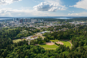 Drone View of the City of Bellevue in Washington State