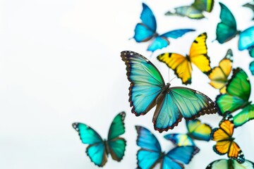 butterflies in blue green and yellow hues
