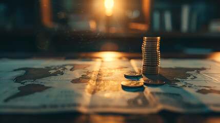 Studying the evolution of exchange rates, timeline with currency icons, soft ambient light, detailed and historical overview