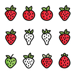 Outline icon set of strawberry