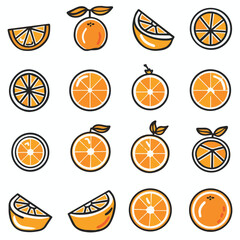 Outline icon set of Orange fruit