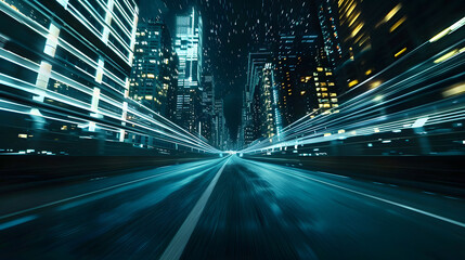 City road night scene train track time-lapse urban scenery