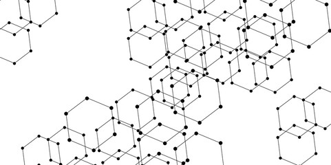 Technology abstract white digital background of connected dot with honeycomb stock lines. honeycomb shaped net composed of illuminated lines with glowing dots, technological and futuristic background.