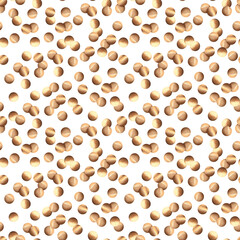 Golden confetti. Watercolor illustration. Seamless pattern of scattered round sparkles. Glitter ornament for New Year card design, template for invitation. Festive shiny background