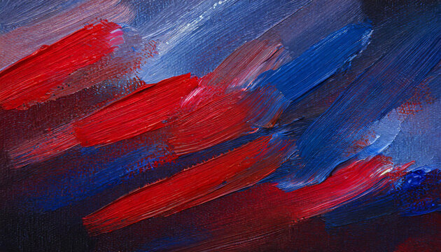 Abstract Background of Dark Red Blue Oil Paint Strokes. Patriotic Banner Texture with Copy Space for Pride Celebration Election USA President Voting Flag Vote