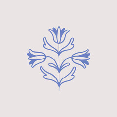 Vector illustration of flower in simple hand drawn and linocut style. Simple contour vector illustration for cosmetics, postcard and pattern.