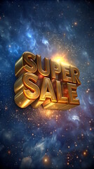 SUPER SALE golden text on a cosmic background