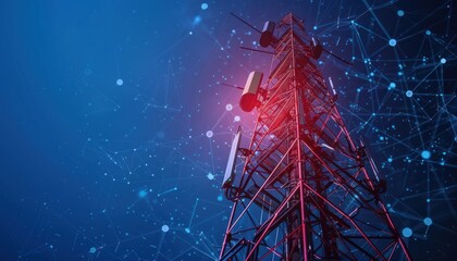 Cell Tower with a Blue Network Overlay