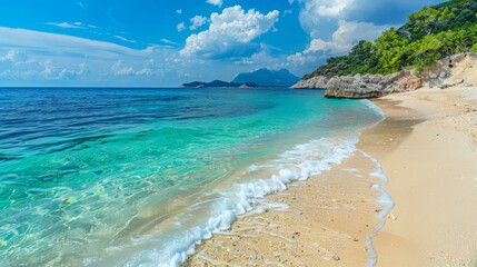 Obraz premium beautiful beach with crystal-clear waters and pristine sand, free of any plastic bags or waste, emphasizing a plastic-free shoreline