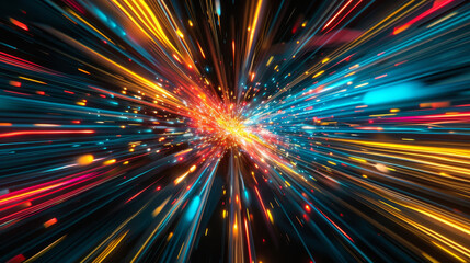 Fototapeta premium Colorful light streaks in motion, abstract space