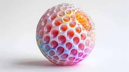 Vibrant Iridescent Textured 3D Plastic Sphere with Intricate Bauhaus-Inspired Design