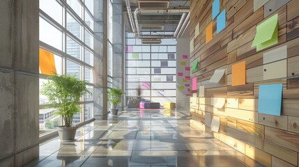 post-it ideas for office walls , modern office interior design inspiration ,post-it office decor , post-it notes office