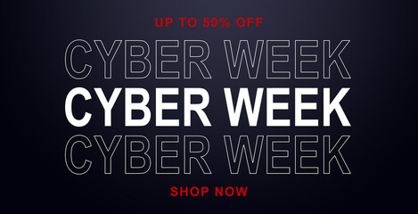 Neon sign Cyber Week on concrete wall. 3d illustration.