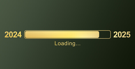 Loading progress bar reaches mid 2024. 2024 to 2025 Happy New Year. The concept of loading New Year's Eve with sparkling golden light