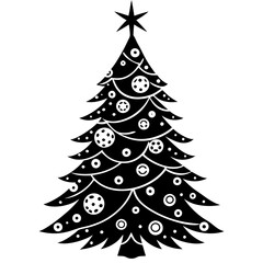 Beautifully decorated Christmas tree illustration vector on white background perfect for festive designs