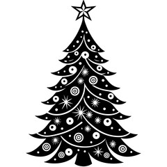 Beautifully decorated Christmas tree illustration vector on white background perfect for festive designs