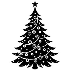 Beautifully decorated Christmas tree illustration vector on white background perfect for festive designs