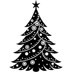 Beautifully decorated Christmas tree illustration vector on white background perfect for festive designs
