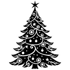 Beautifully decorated Christmas tree illustration vector on white background perfect for festive designs