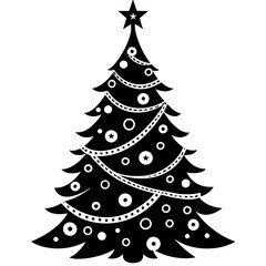 Beautifully decorated Christmas tree illustration vector on white background perfect for festive designs