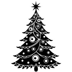 Beautifully decorated Christmas tree illustration vector on white background perfect for festive designs