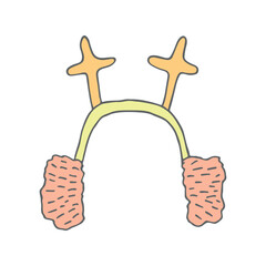Fur headphones doodle Hand drawn winter accessories. Single design element for card, print, design, decor