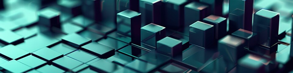 Close-up of 3D navy blocks creating a stock market uptrend, highlighting financial success on a teal background.